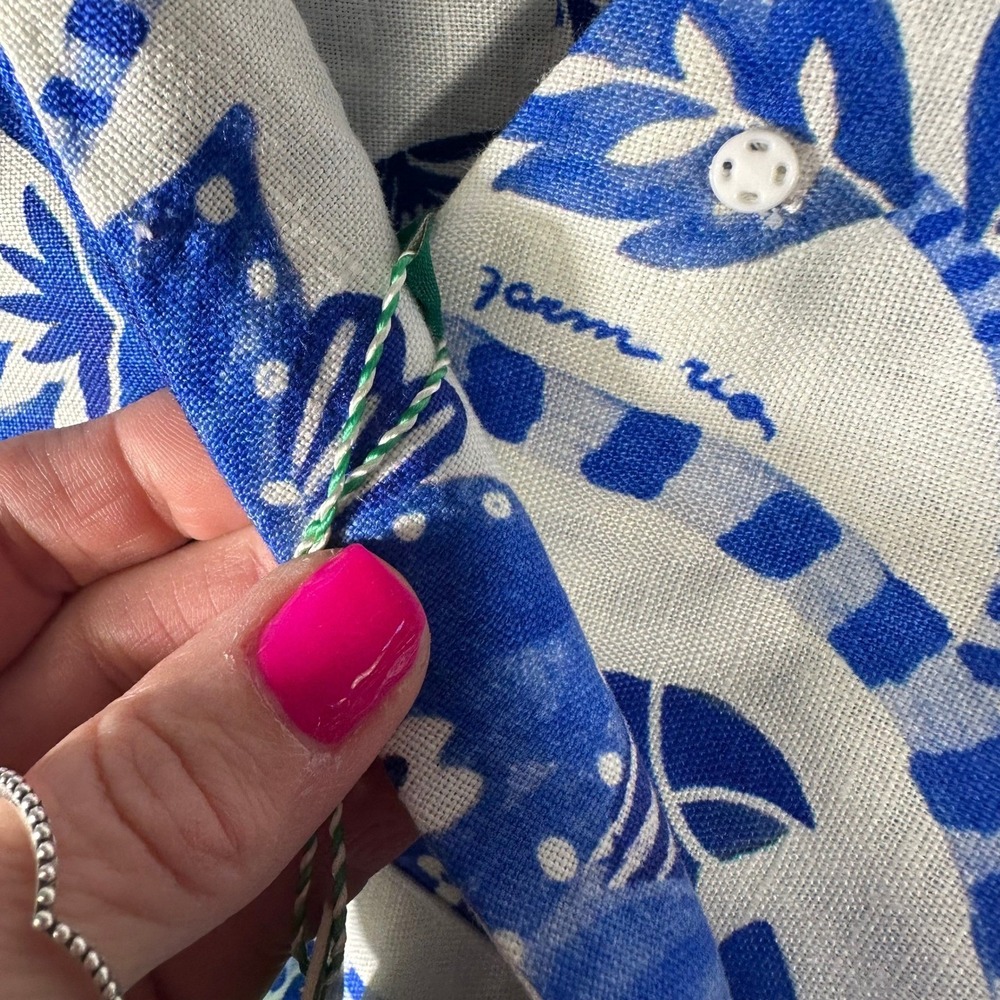 Farm Rio Floral Birds Off White Sleeveless Mini Dress Blue White Linen Blend S - Picture 4 of 13